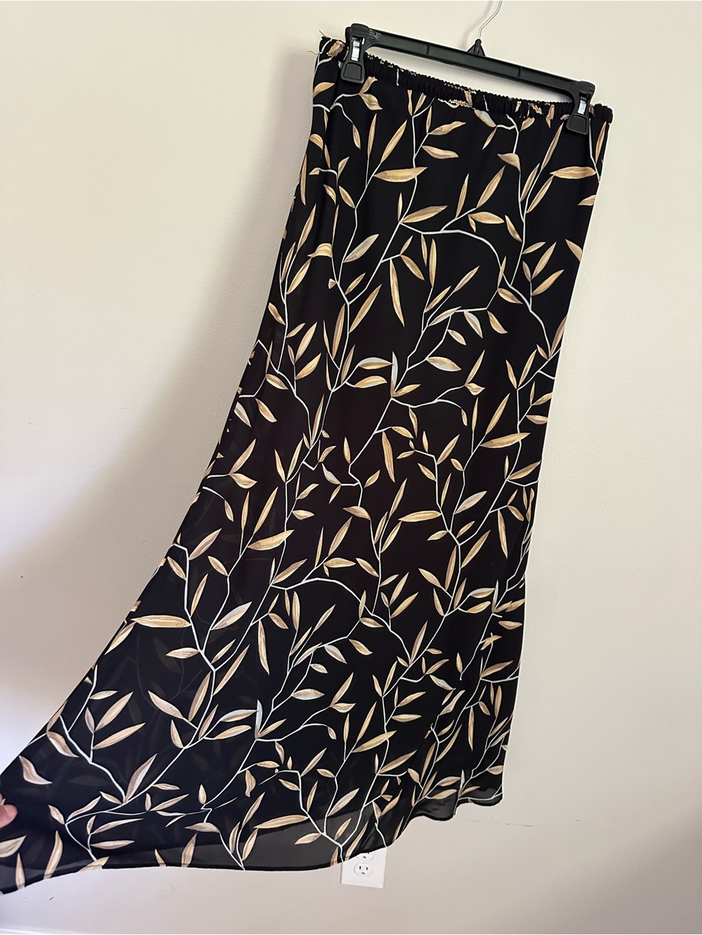 Vintage 90s Black Mesh Maxi Slip Skirt Leaf Print Size Large Boho Soft Grunge - Picture 4 of 9